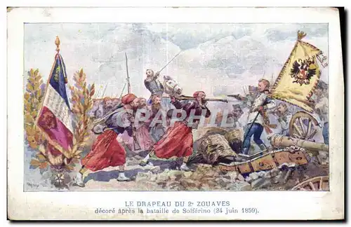 Cartes postales Le Drapeau Du 2e Zouaves decore apres la bataille de Solferino 24 juin 1859