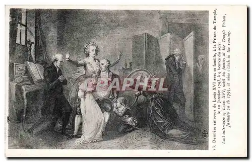 Cartes postales Derniere entrevue de Lous XVI avec sa famille a la Prison du Temple le Javier a heures du soir