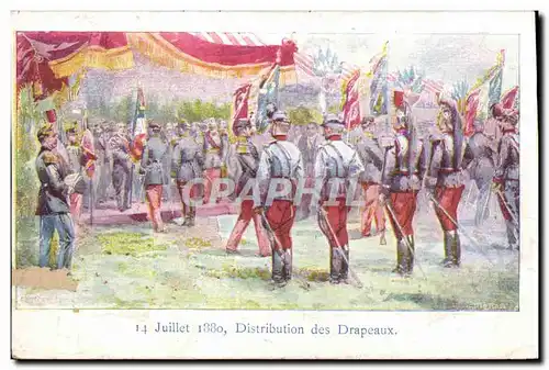 Cartes postales Juilet Distribution des Drapeaux Militaria Dragons