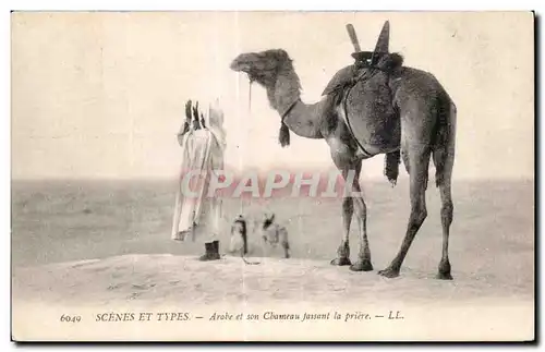 Cartes postales Algerie Scenes Et Types Arabe et son Chameau faisant la priere Camel