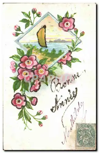 Cartes postales Fantaisie Fleurs Bonne annee