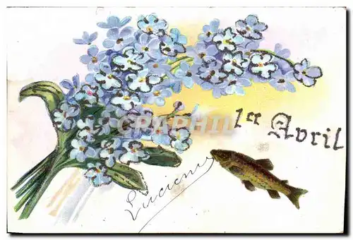 Cartes postales Fantaisie Fleurs Poisson 1er avril paques Easter