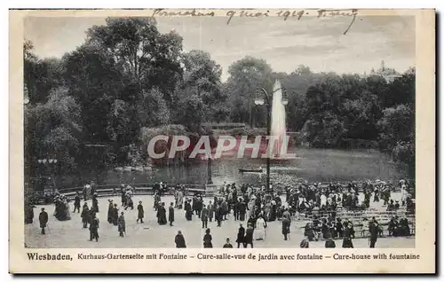 Cartes postales Wiesbaden Kurhaus Gartenseite mit Fontaine Cure salle vue de jardin avec fontaine Cure house wit