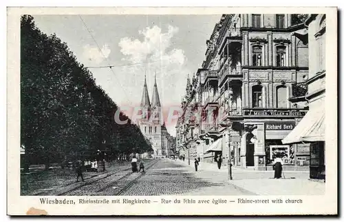 Cartes postales Wiesbaden Rheinstrabe mit Ringkirche Rue du Rhin avec eglise Rhine street with church