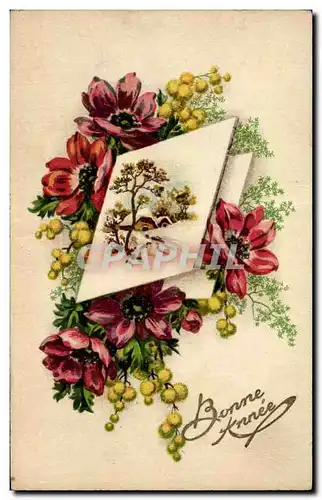 Cartes postales Fantaisie Fleurs Bonne annee