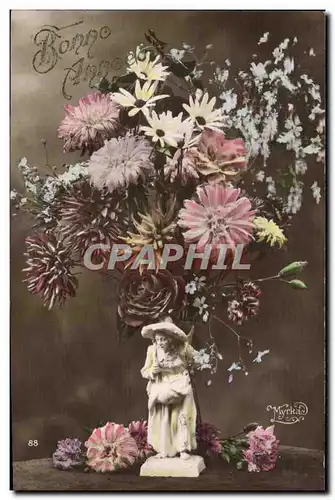 Cartes postales Fantaisie Fleurs Bonne annee Santon