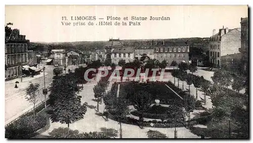 Cartes postales Limoges Place et statue Jourdan Vue prise de Hotel de la paix