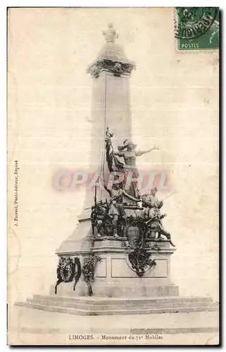 Cartes postales Limoges Monument du 71 mobiles Militaria