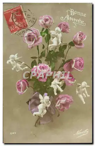 Cartes postales Fantaisie Fleurs Bonne Annee Santons