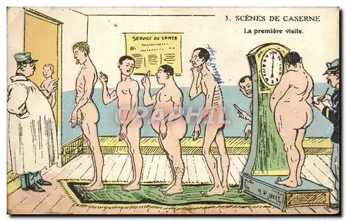Cartes postales Fantaisie Militaria Scenes de caserne La premiere visite Docteur Medecin