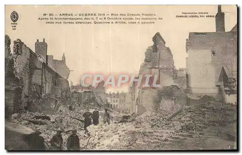 Cartes postales ARRAS - GUERRE 1914 - Rue des Grands Vieziers