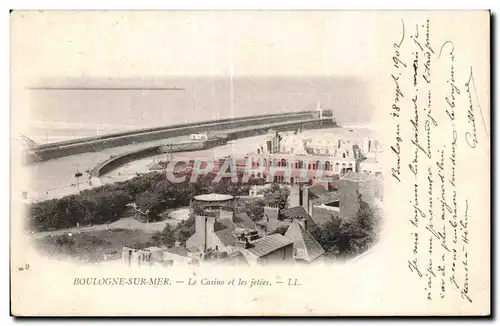 Cartes postales BOULOGNE-SUR-MER - Le Casino et les jetees