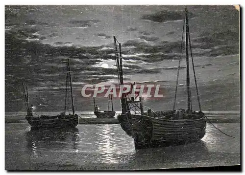 Cartes postales BERCK-PLAGE Lever de lune a maree basse Bateaux