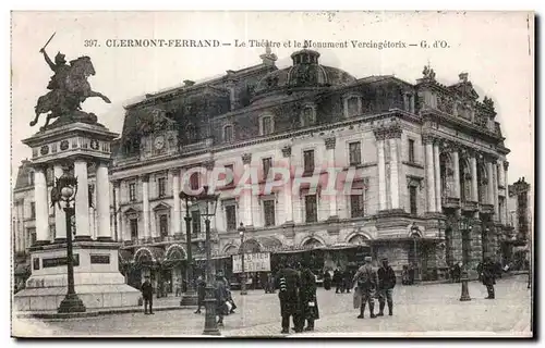 Cartes postales CLERMONT-FERRAND - Le Theatre et le Monument Vercingetorix - G d O