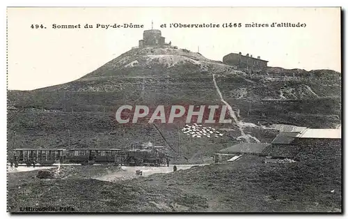 Cartes postales Sommet du Puy de Dome et I Observatoire metres d altitude Train