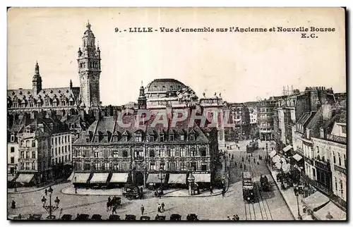 Cartes postales Lille Vue d ensemble sur l Ancienne et Nouvelle Bourse