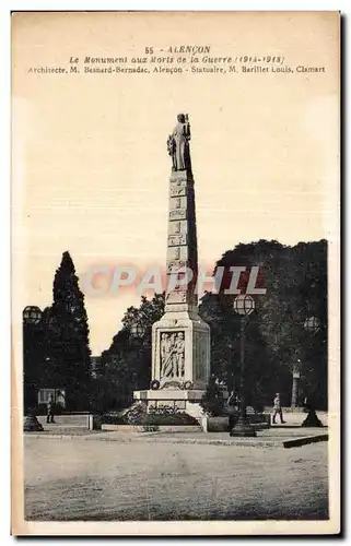 Cartes postales Alencon Le Monument aux Moris de la Guerre architecte M Besnard Bernadac Alencon Statuaire