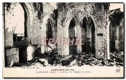 Cartes postales Campagne Lassigny Interieur de L Eglise en ruines