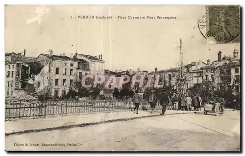 Cartes postales Verdun bombarde Place Chevert et Pont Beaurepaire Moto