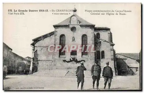 Ansichtskarte AK En Champagne Plaque commemorative du corps d armee colonial sur l eglise de Hans