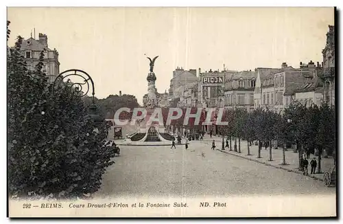 Cartes postales Reims Cours Drouet d Erlon et la fontaine Sube