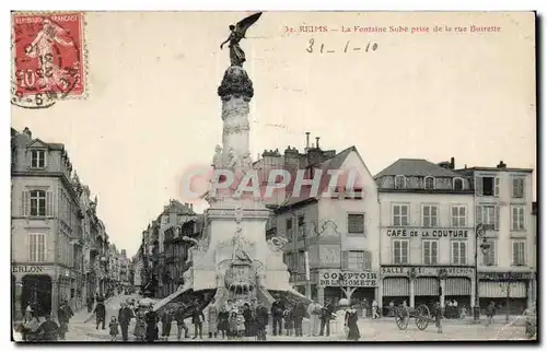 Cartes postales Reims la fontaine sube prise de la rue buirette