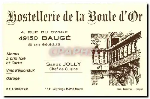 Carte de restaurant Hostellerie de la Boule d or 4 rue du Cygne Bauge SErge Jolly