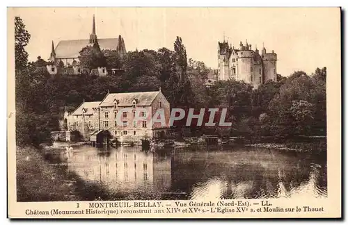 Cartes postales Montreuil Bellay Le chateau Vue generale L eglise et le moulin sur le Thouet