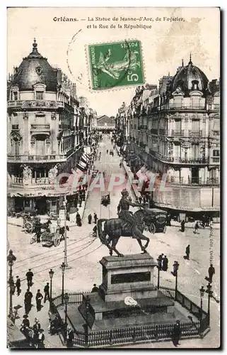 Ansichtskarte AK Orleans La Statue de Jeanne d Arc de Foyatier et la Rue de la Republique