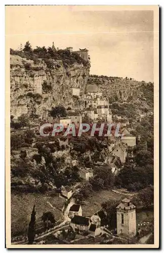 Cartes postales Rocamadour (Lot) Vue prise de la Route de Cahors Au premier plan le Moulin de Roquefrege