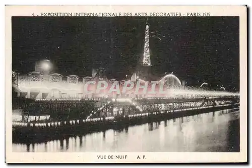 Cartes postales Exposition internationale des Arts decoratifs Paris 1925 Tour Eiffel Vue denuit