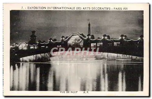 Cartes postales Exposition Internationale des arts Decoratifs Paris 1925 Vue de Nuit Tour Eiffel