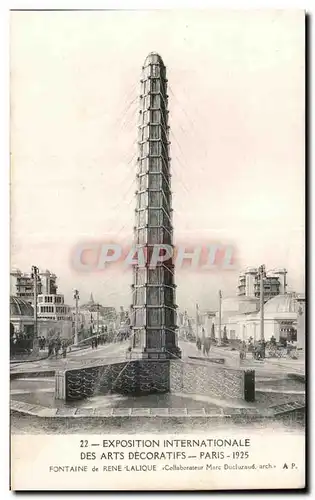 Cartes postales Paris Exposition internationale des Arts Decoratifs Fontaine Rene lalique