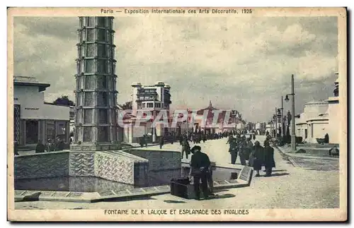 Cartes postales Exposition internationale des Arts decoratifs Paris 1925 Fontaine de Lalique et Esplanade des In