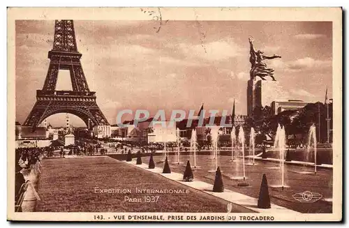 Ansichtskarte AK Exposition internationale Paris 1937 Vue d ensemble prise des jardins du Trocadero Tour Eiffel