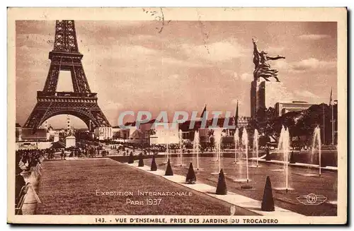 Cartes postales Exposition internationale Paris 1937 Vue d ensemble prise des jardins du Trocadero Tour Eiffel