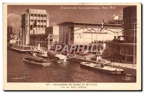 Ansichtskarte AK Exposition internationale Paris 1937 Pavillons de la Suisse et de l Italie vus du pont d Iena