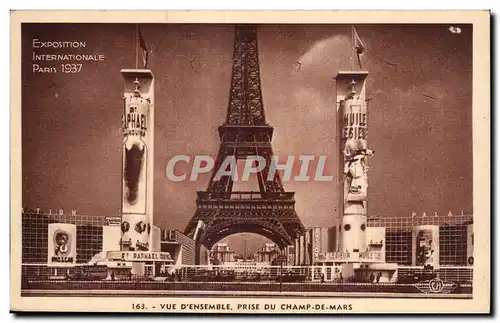 Cartes postales Exposition Internationale Paris 1937 vue d ensemble prise du champ-de-mars Tour Eiffel