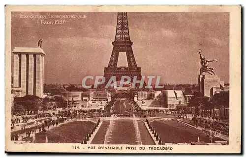 Ansichtskarte AK Exposition Internationale Paris 1937 vue d ensemble prise du trocadero Tour Eiffel