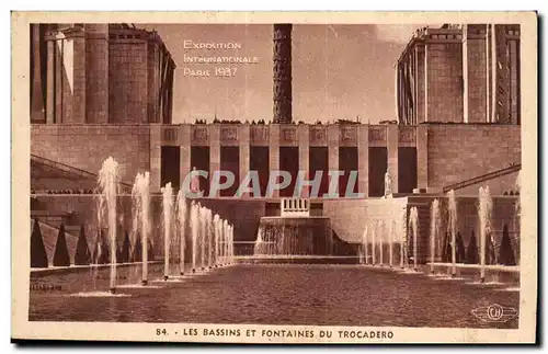 Cartes postales Exposition Internationale Paris 1937 les bassins et fontaines du trocadero