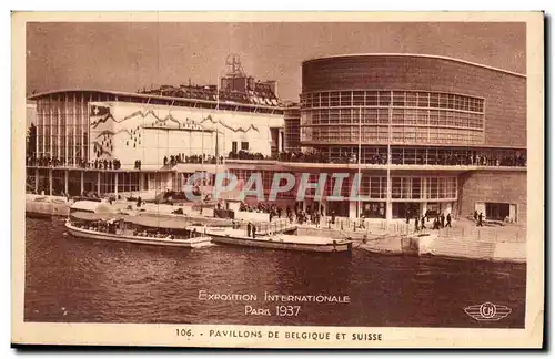 Cartes postales Exposition Internationale Paris 1937 pavillons de belgique et suisse