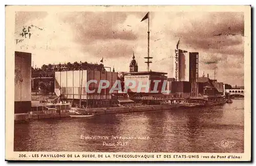 Cartes postales Exposition Internationle paris 1937 Les Pavillons de la suede de la tchecoslovaquie et des etats