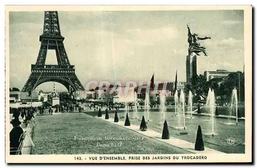 Cartes postales Exposition Internationle paris 1937 Vue d ensemble prise des jardins du trocadero Tour Eiffel