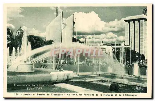 Ansichtskarte AK Exposition Internationle paris 1937 Jardins et bassins du trocadero Au fond les Pavillons de la