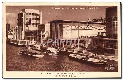 Cartes postales Exposition intenationale Paris 1937 Pavillon de suisse et d Italie