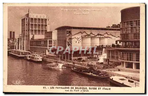 Cartes postales Exposition intenationale Paris 1937 Les Pavillon de belgique suisse et italie