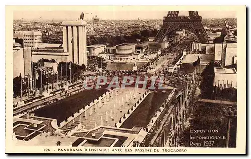 Ansichtskarte AK Exposition intenationale Paris 1937 Panorama d Ensemble avec Basssins du trocadero Tour Eiffel