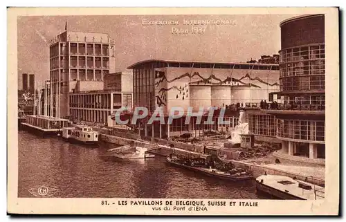 Cartes postales Exposition intenationale Paris 1937 Les Pavillons de belgique suisse et italie