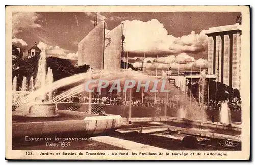 Cartes postales Exposition intenationale Paris 1937 Jardins et Bassins tracodero