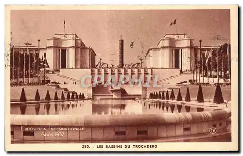 Cartes postales Exposition intenationale Paris 1937 Les Bassins du trocadero